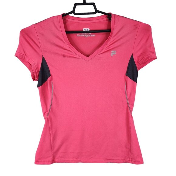 Women's Fila Sport Shirt V-Neck Performance Pink & Black Short Sleeve Size M - Picture 1 of 9